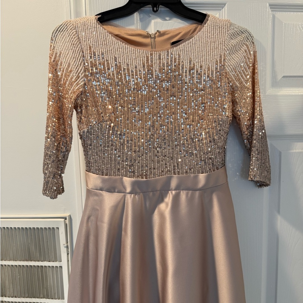 Betsy Adam  Bodice Satin Skirt Evening Gown - Taupe Champagne Sz 6